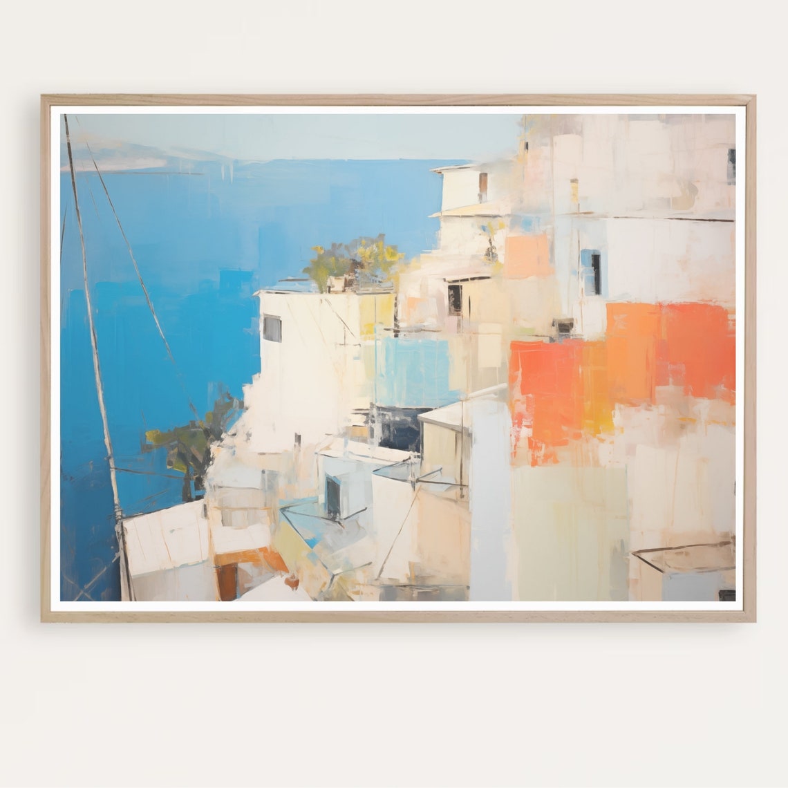 Colorful Abstract Mediterranean Coastal Town Blue Sea Poster