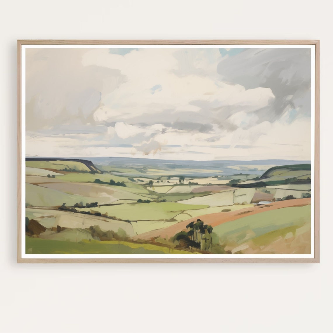 Green Country Fields Under Dramatic Cloudy Sky Scenic Poster