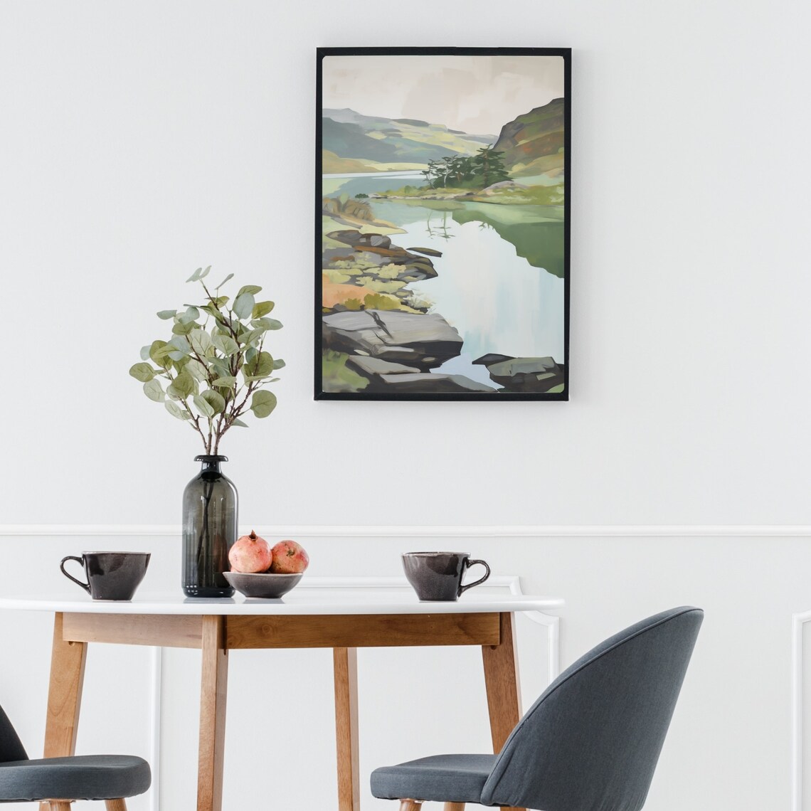 Mountain Lake Landscape With Rocky Shore And Pines Watercolor Poster - Image 2