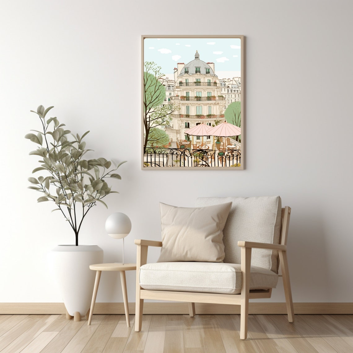 Paris Haussmann Building Cafe Terrace With Pink Umbrellas Poster - Image 2