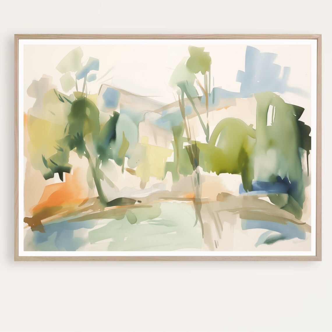 Loose Green and Blue Modern Watercolor Woodland Scene Poster