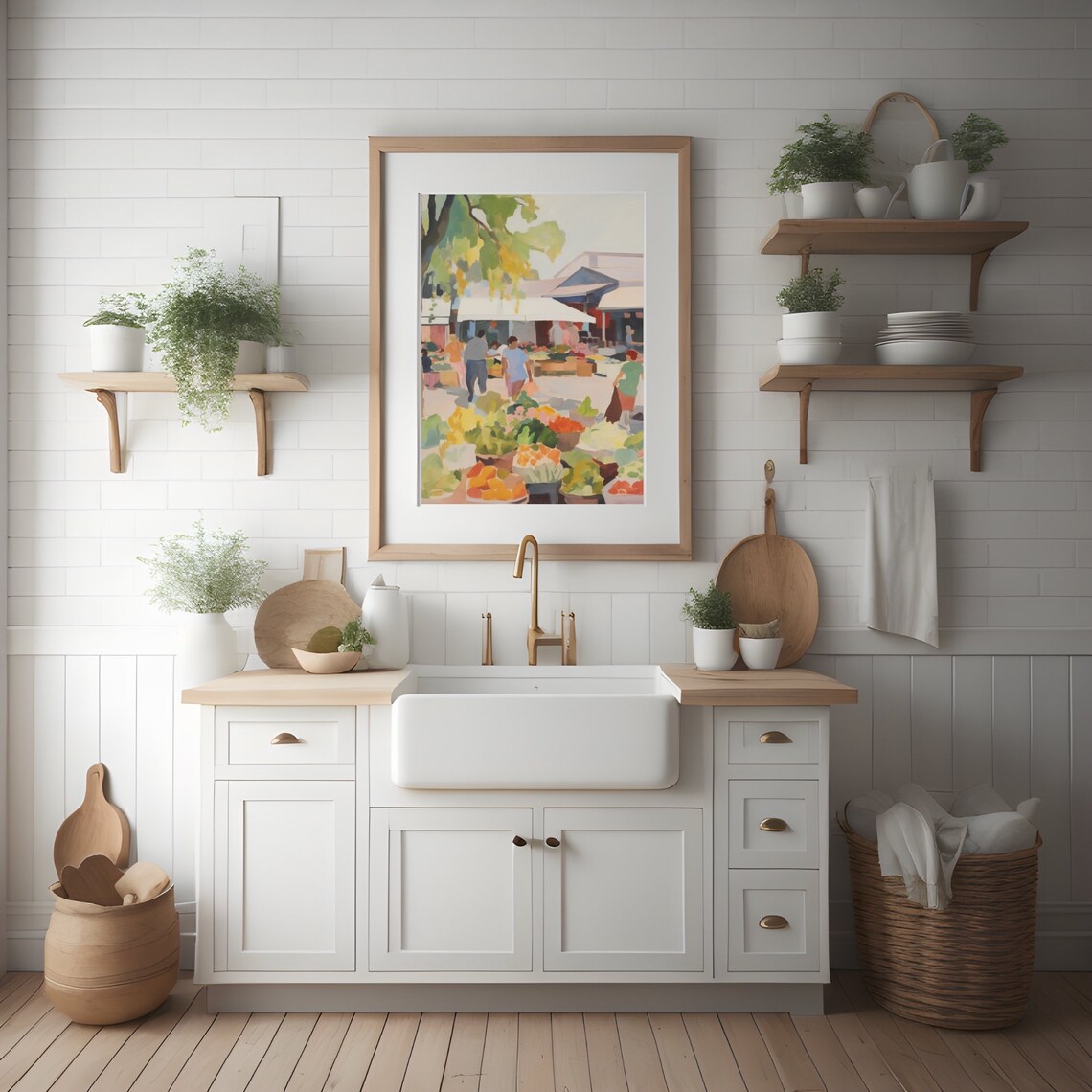 Bustling Farmers Market Produce Stalls Watercolor Painting Poster - Image 3