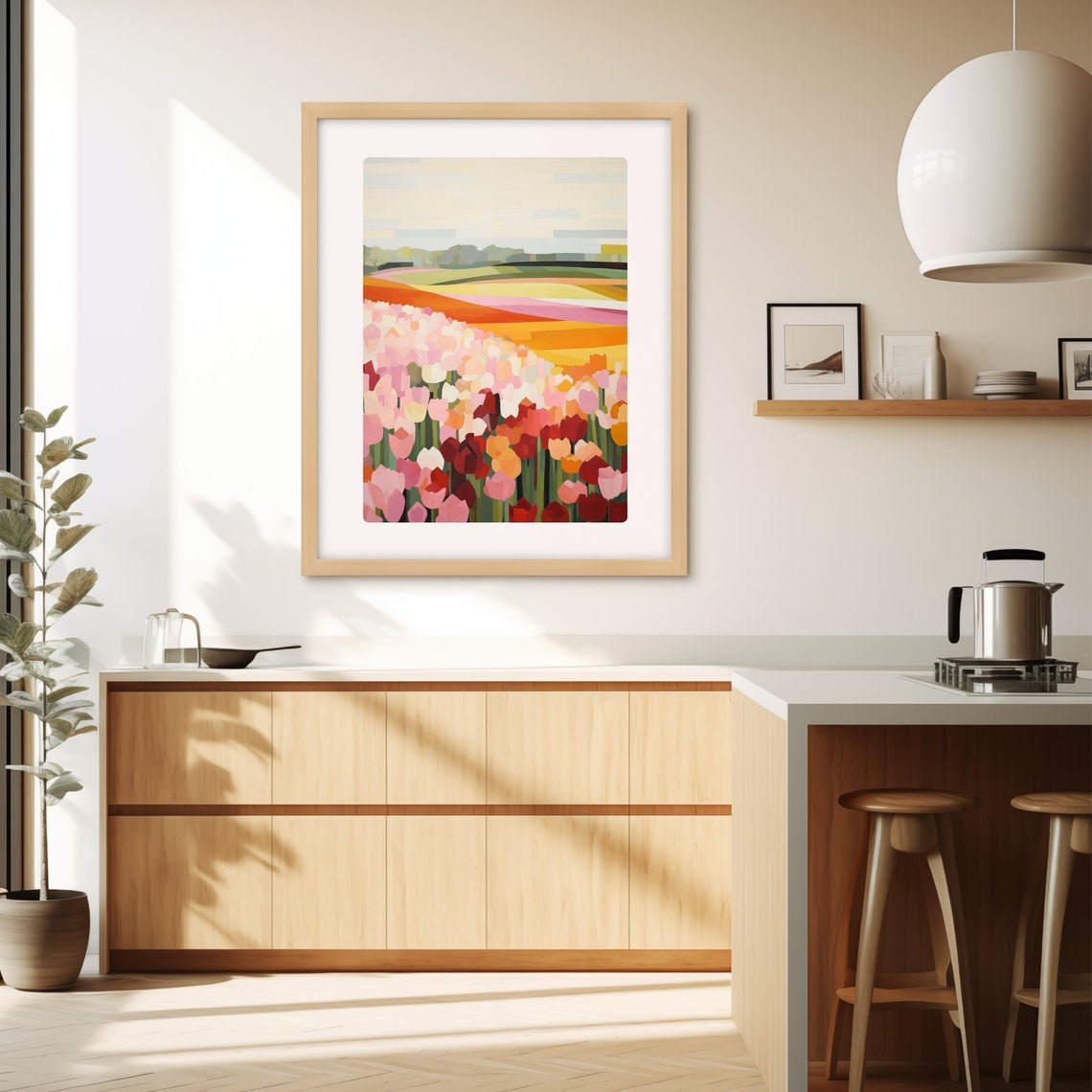 Geometric Tulip Field in Pink Red and Orange Spring Bloom Poster - Image 3