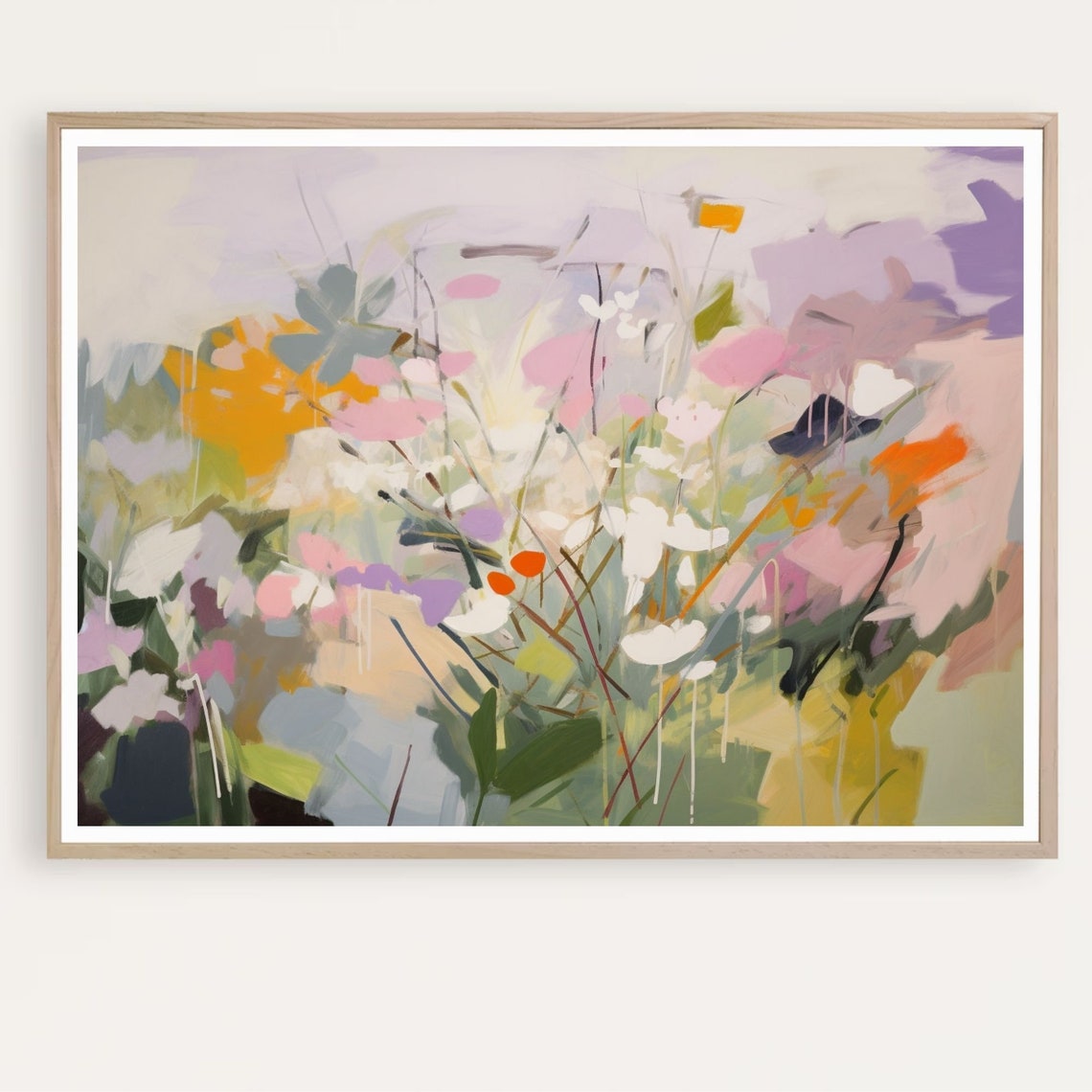 Soft Pastel Abstract Flower Garden in Pink and Orange Poster