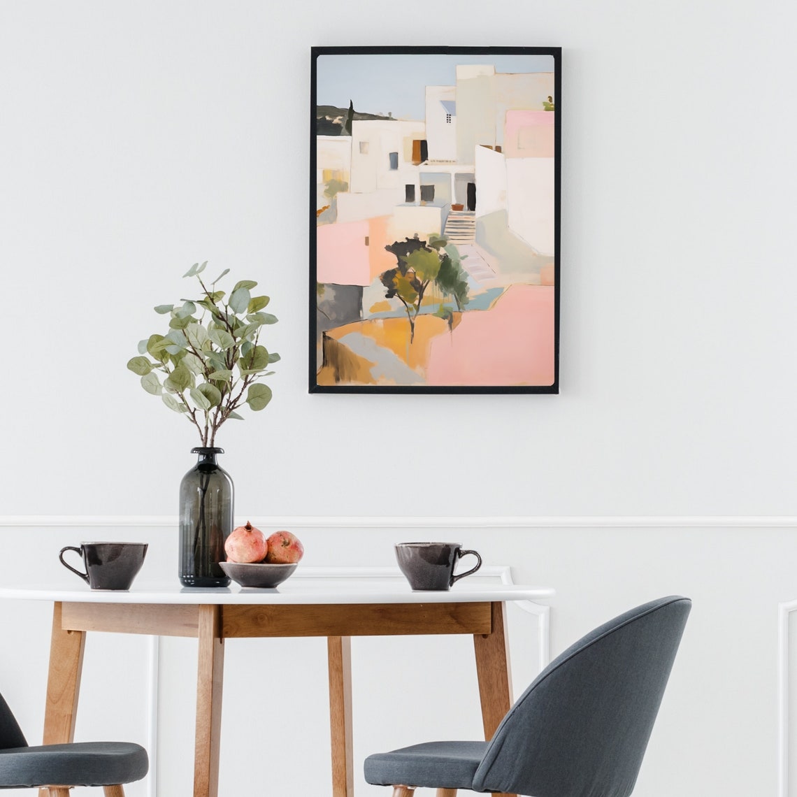 Ibiza Spain Whitewashed Village Houses Pastel Abstract Art Poster - Image 3