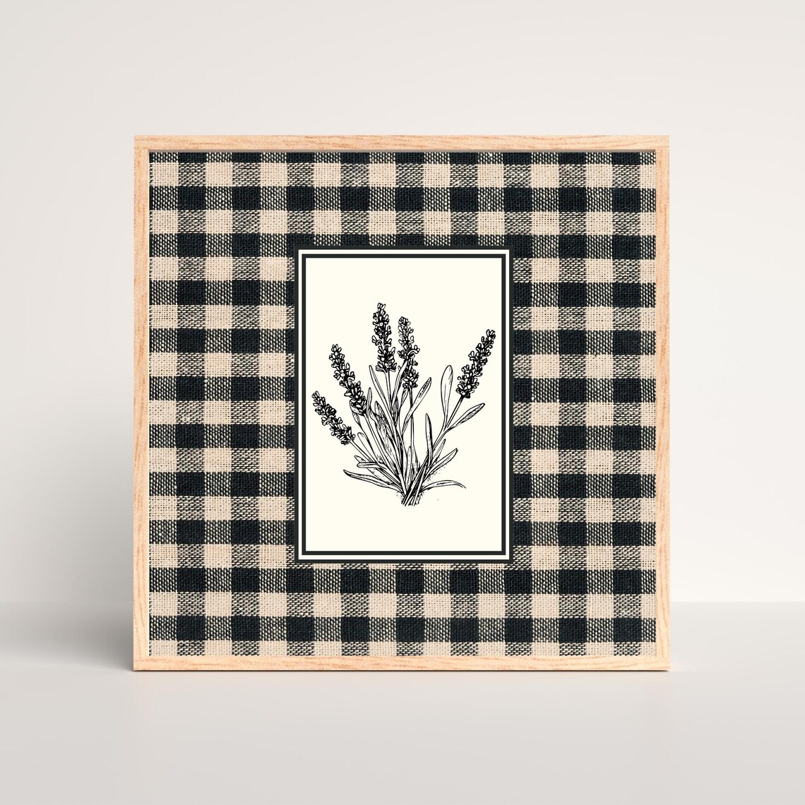 Gingham Lavender Print Farmhouse Kitchen Botanical Art