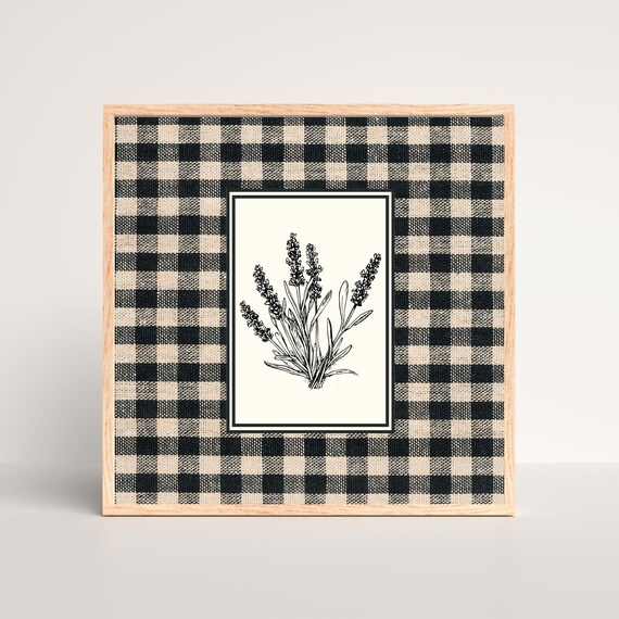 Gingham Lavender Print Farmhouse Kitchen Botanical Art