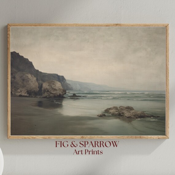 Moody Coastal Seascape Vintage Ocean Cliffs Misty Shoreline Art Poster