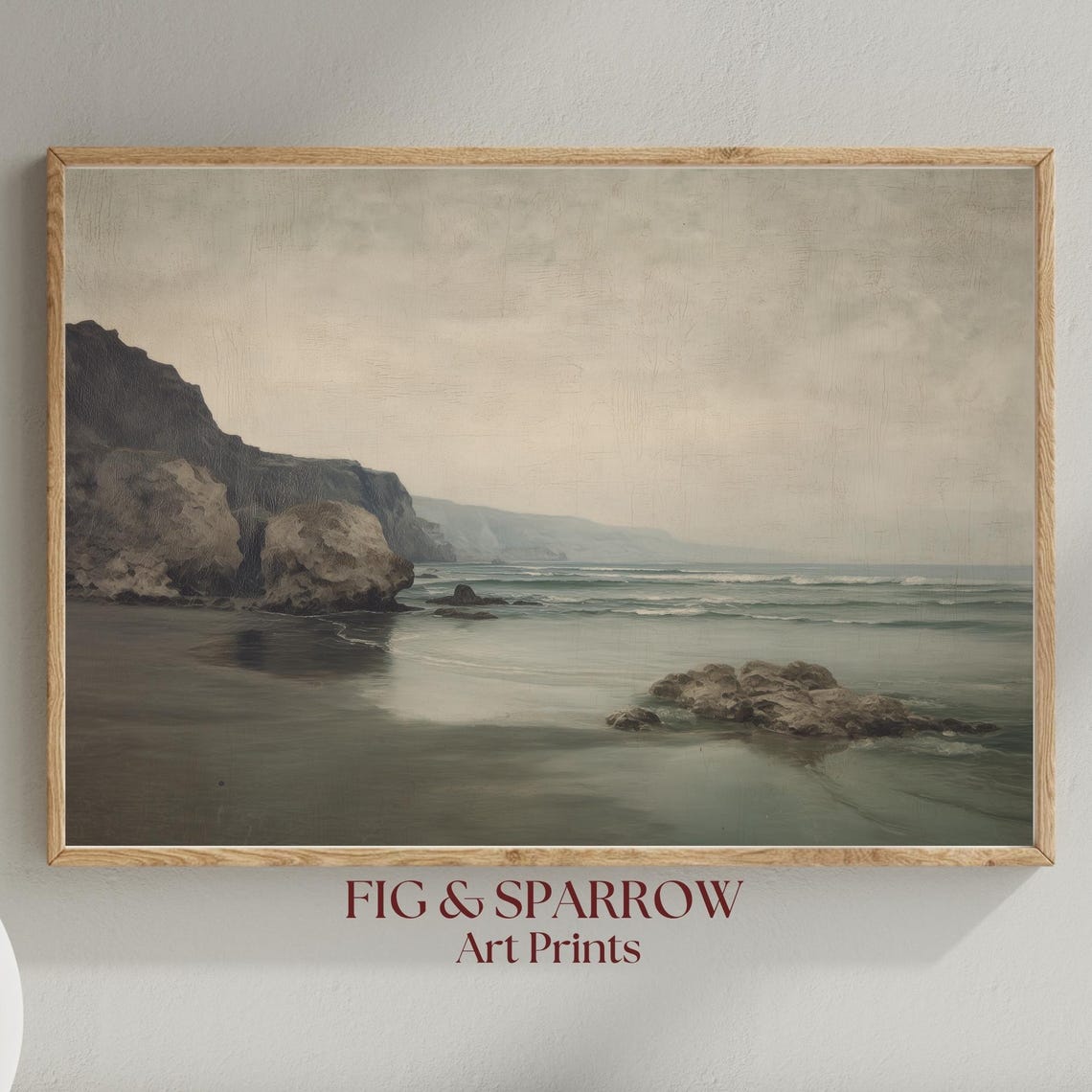 Moody Coastal Seascape Vintage Ocean Cliffs Misty Shoreline Art Poster