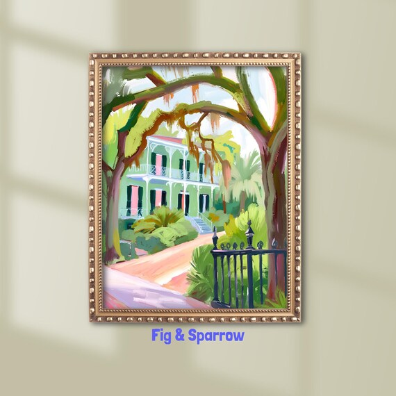 New Orleans French Quarter Balcony Home Oak Trees Colorful Art Poster