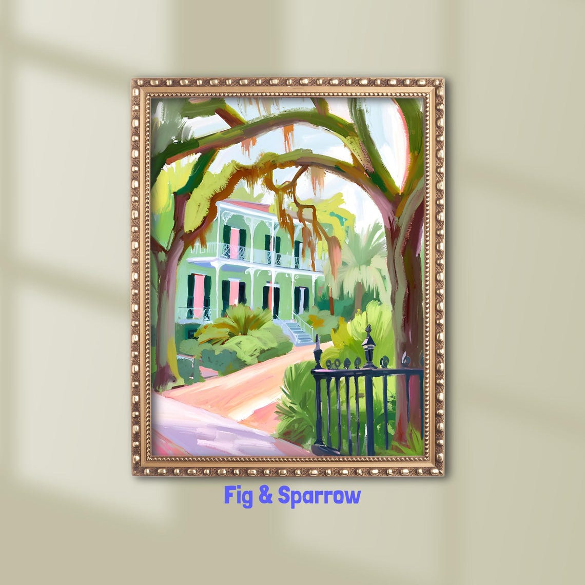 New Orleans French Quarter Balcony Home Oak Trees Colorful Art Poster