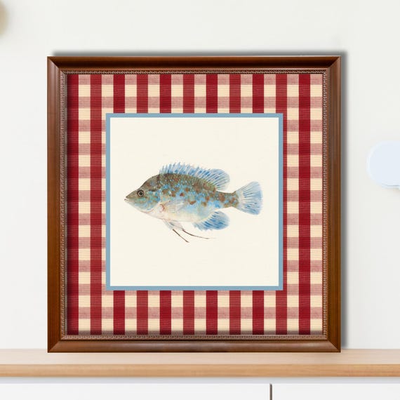 Vintage Bluegill Fish Print Rustic Lakehouse Wall Art