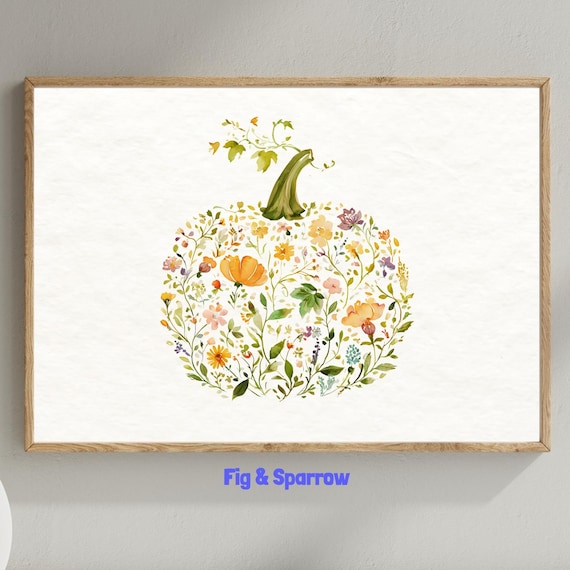 Floral Pumpkin Print Pastel Autumn Botanical Wall Art
