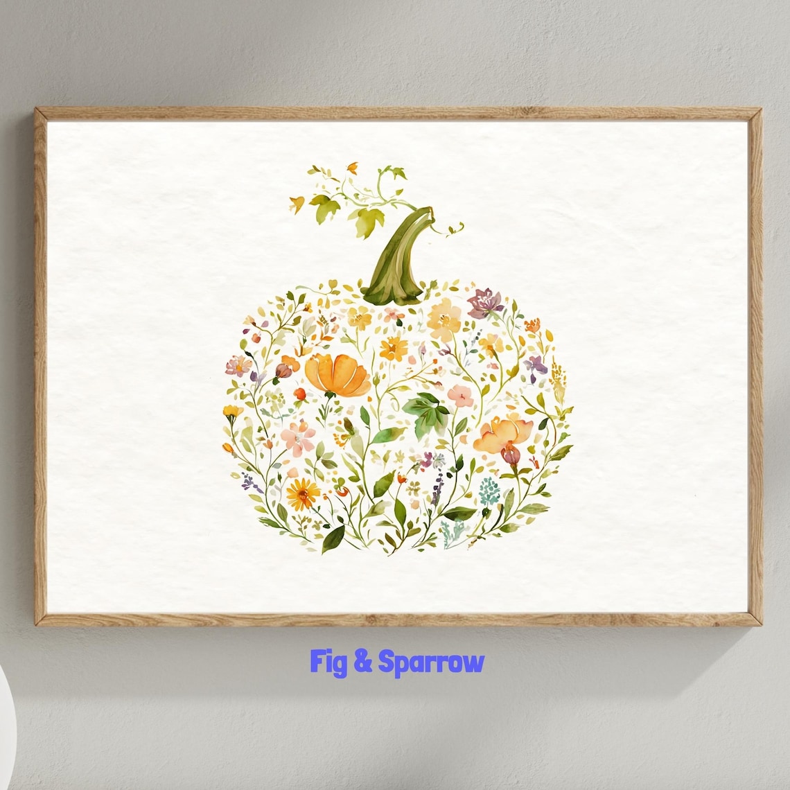 Floral Pumpkin Watercolor Botanical Bouquet Autumn Home Decor Poster