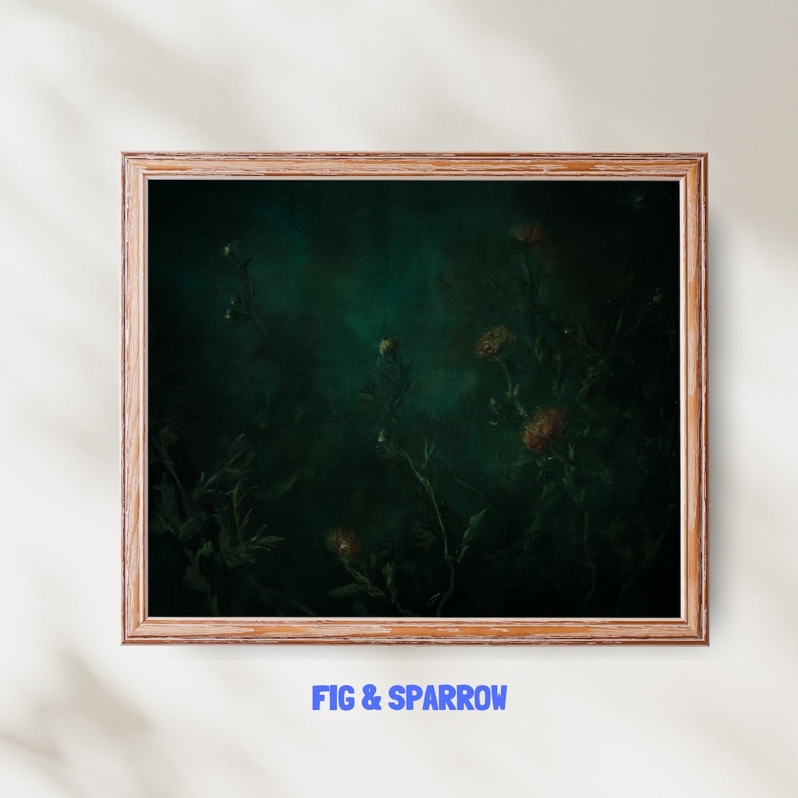 Moody Dark Floral Painting Vintage Botanical Deep Green Romantic Bloom Poster