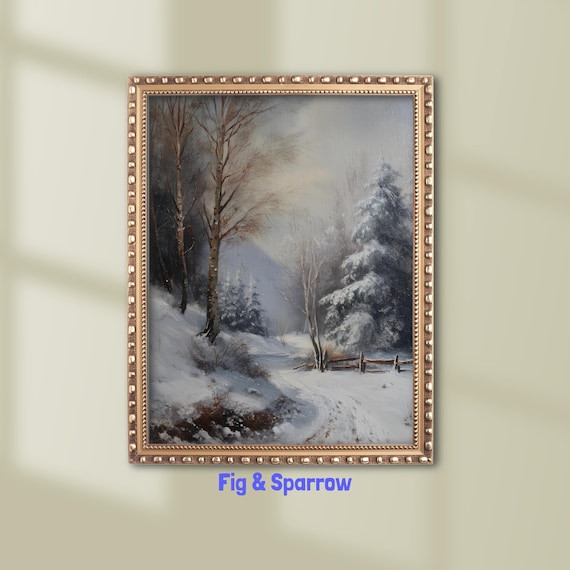 Snowy Winter Birch Forest Path Quiet Rustic Woodland Art Poster