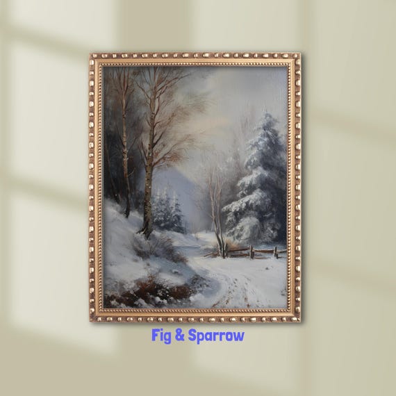 Winter Landscape Print Rustic Cabin Wall Art Snowy Forest