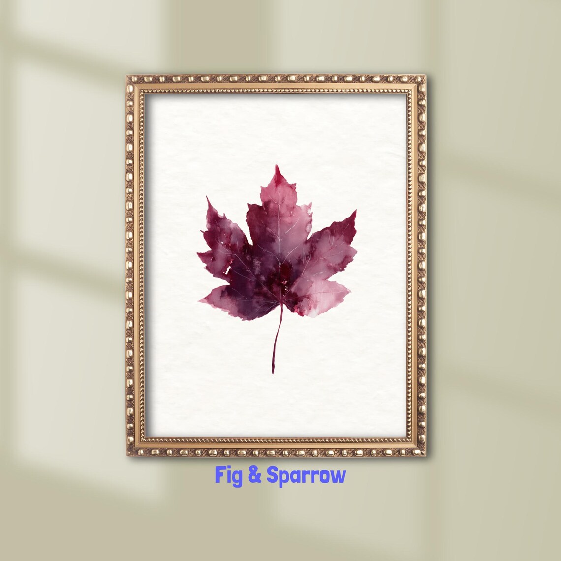 Watercolor Maple Leaf Art Print Burgundy Autumn Wall Decor Fall Botanical