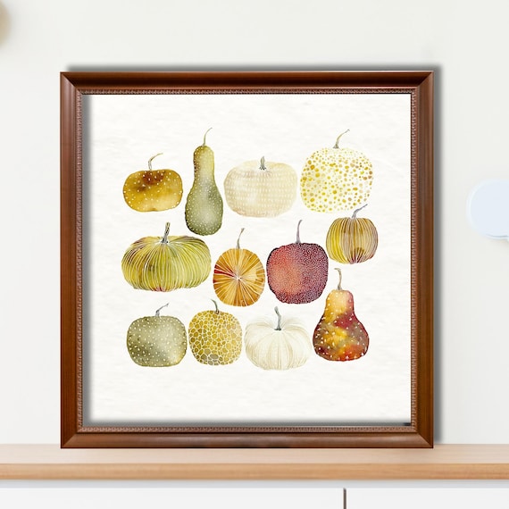 Watercolor Pumpkin Print Rustic Farmhouse Fall Decor