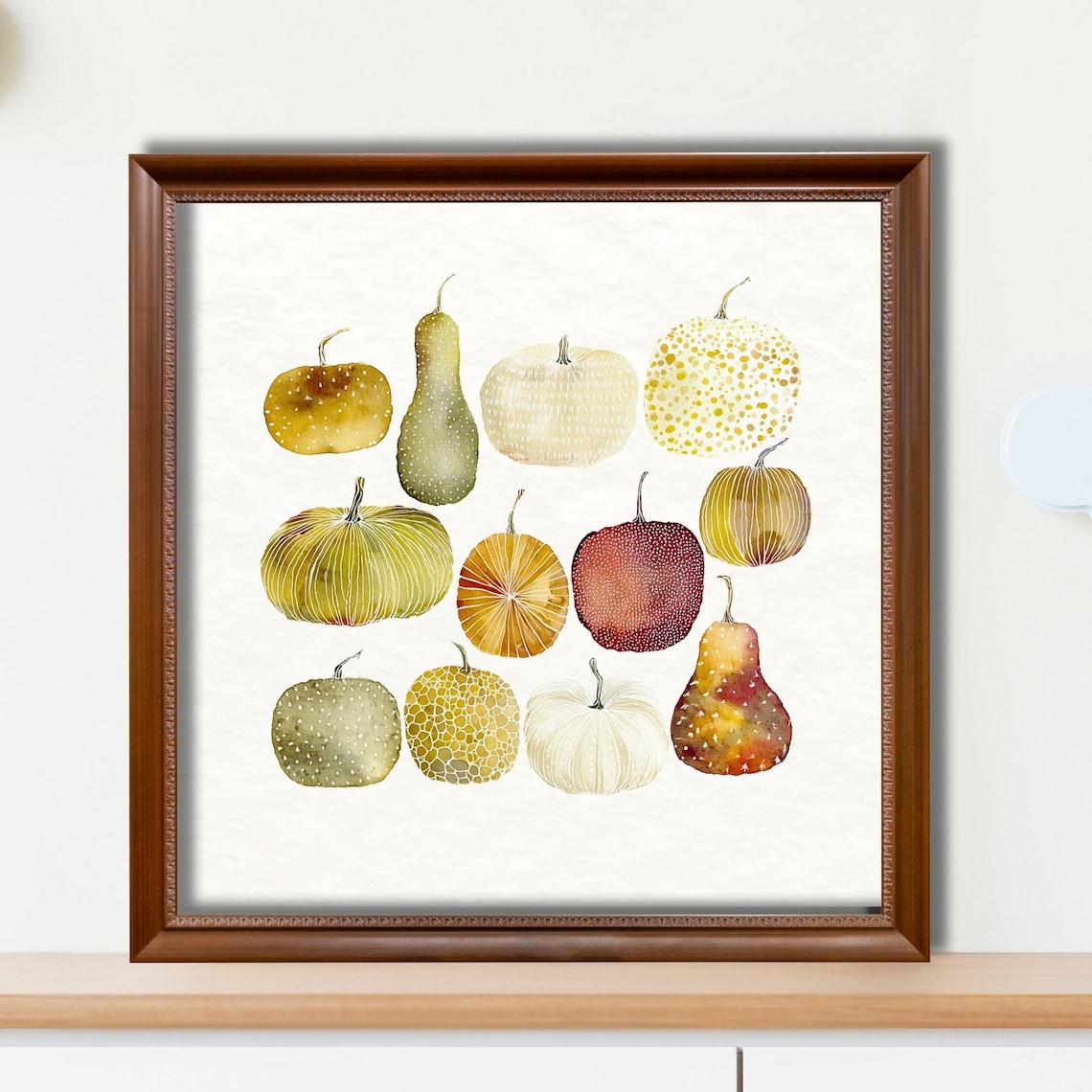 Watercolor Pumpkins And Gourds Painting Fall Harvest Autumn Kitchen Wall Art