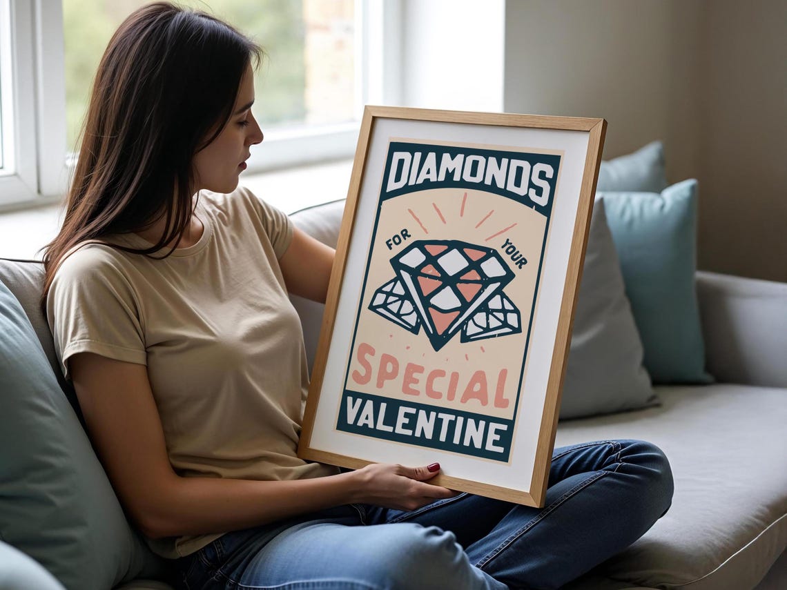 Diamonds Special Valentine Vintage Jewel Diamond Typography Poster - Image 2