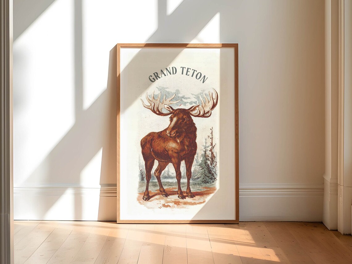 Grand Teton Vintage Moose Wildlife Wyoming National Park Poster - Image 2
