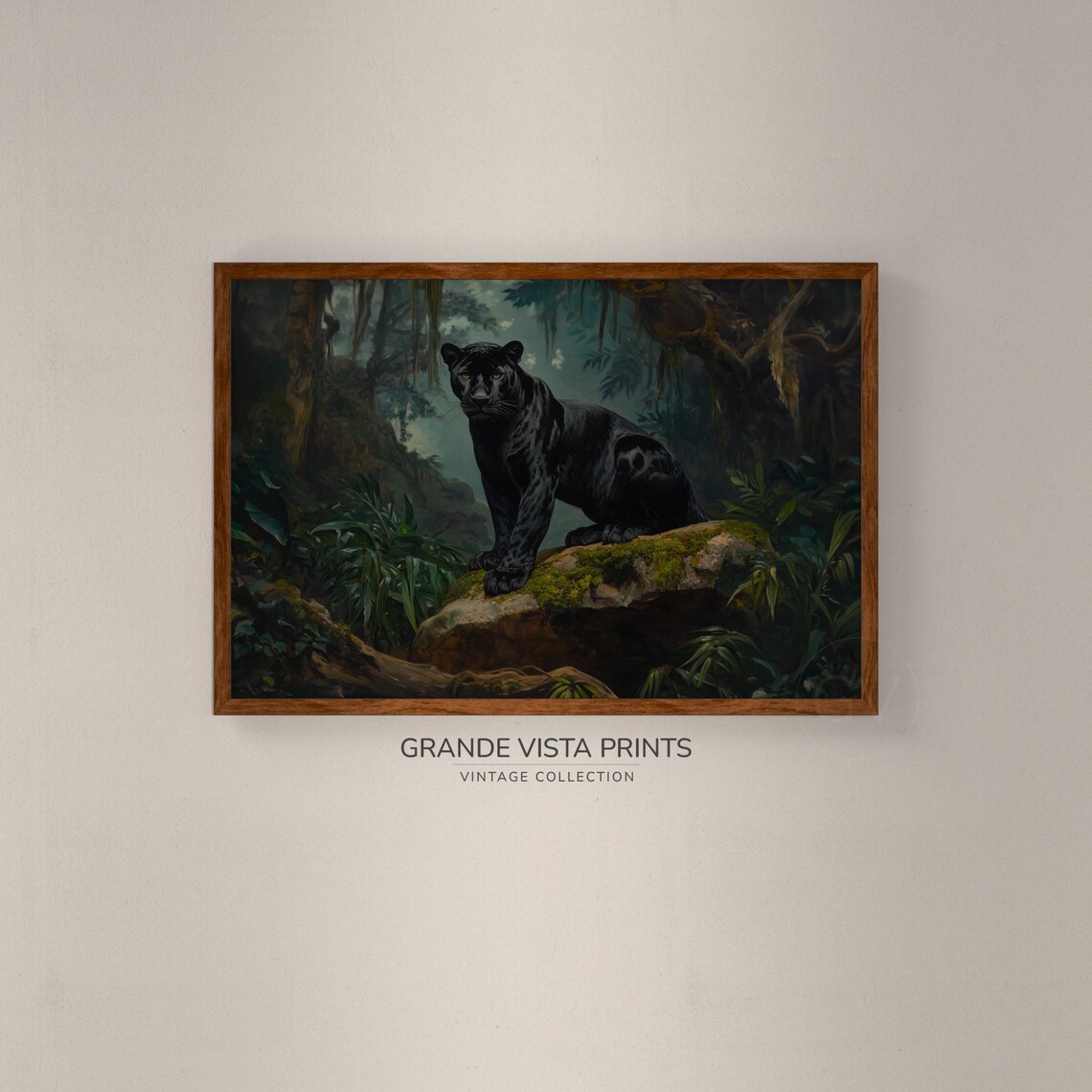 Black Panther Jungle Rock Majestic Big Cat Vintage Wildlife Poster - Image 2