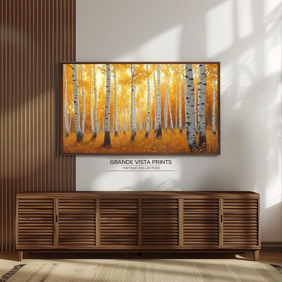 Golden Aspen Grove Yellow Birch Trees Sunlit Autumn Wall Art - Image 3