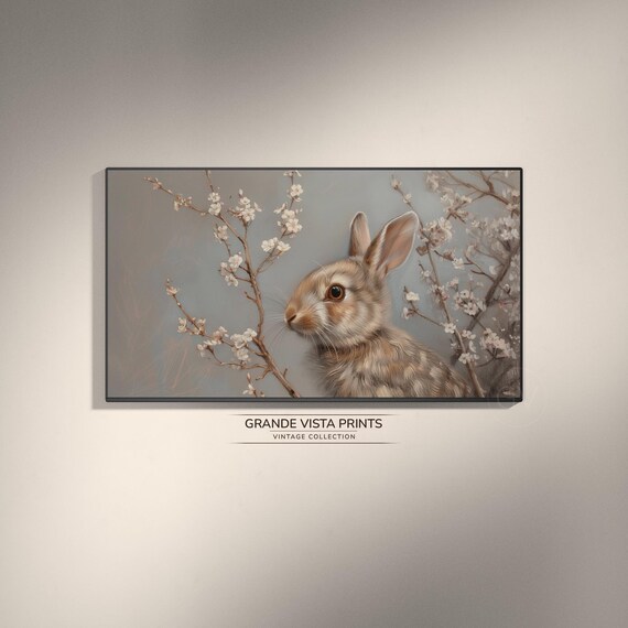Brown Rabbit Profile Among White Blossom Branches Easter Art Print