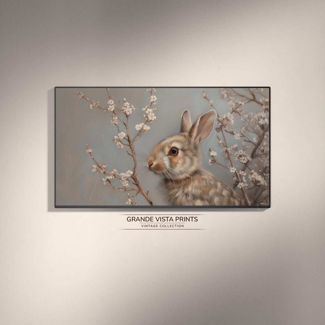 Brown Rabbit Profile Among White Blossom Branches Easter Art Print