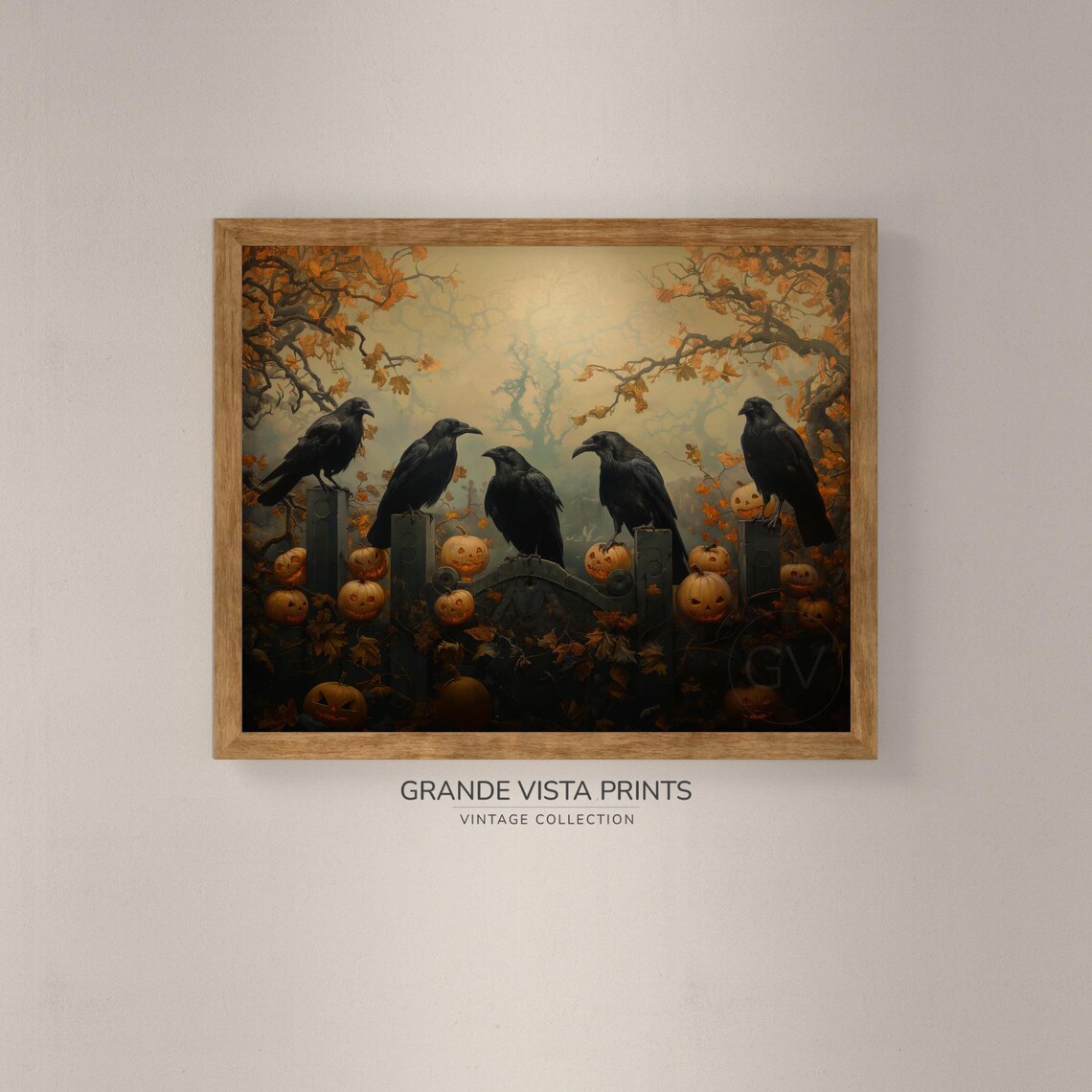 Five Crows Spooky Halloween Illustration Poster - Image 4