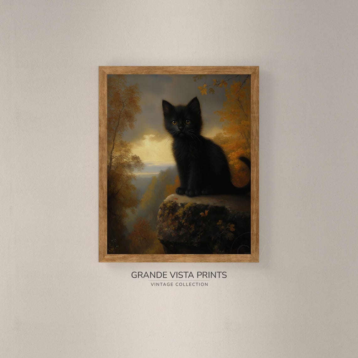 Black Kitten Cliff Ledge Autumn Forest Sunset Cute Cat Animal Wall Art - Image 4
