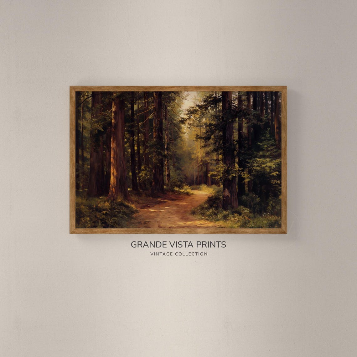 Redwood Forest Dirt Road Dappled Sunlight Towering Trees Poster - Image 2