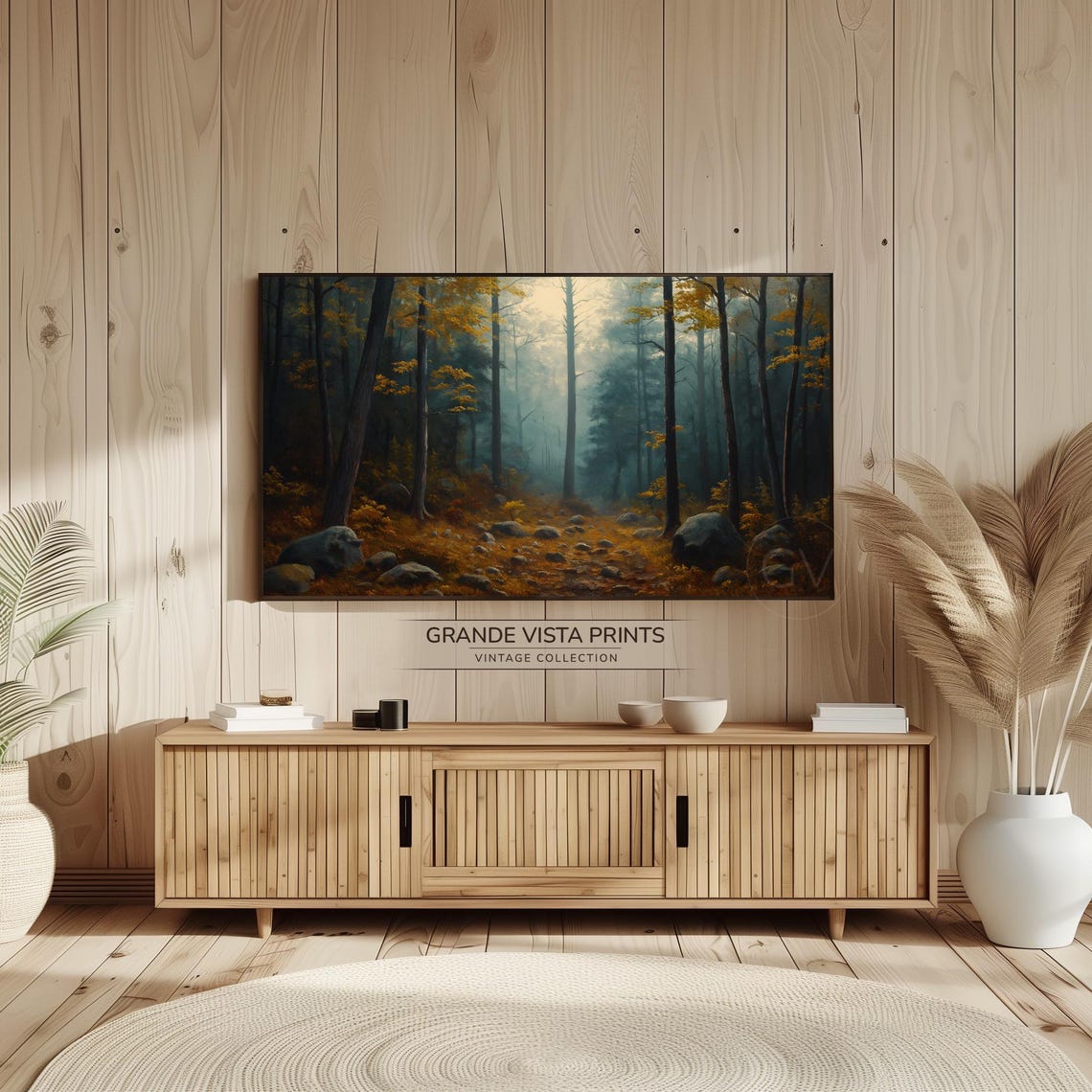 Dark Autumn Woods Golden Canopy Rocks Moody Vintage Forest Poster - Image 2