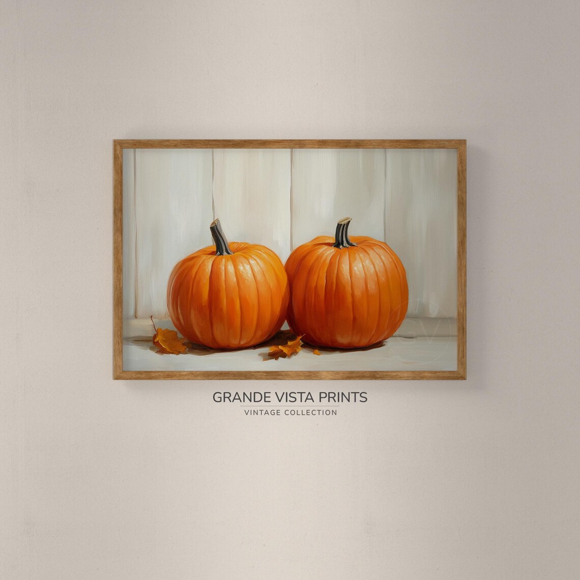 Two Orange Pumpkins Minimal White Fall Harvest Still Life Painting Poster - Image 2