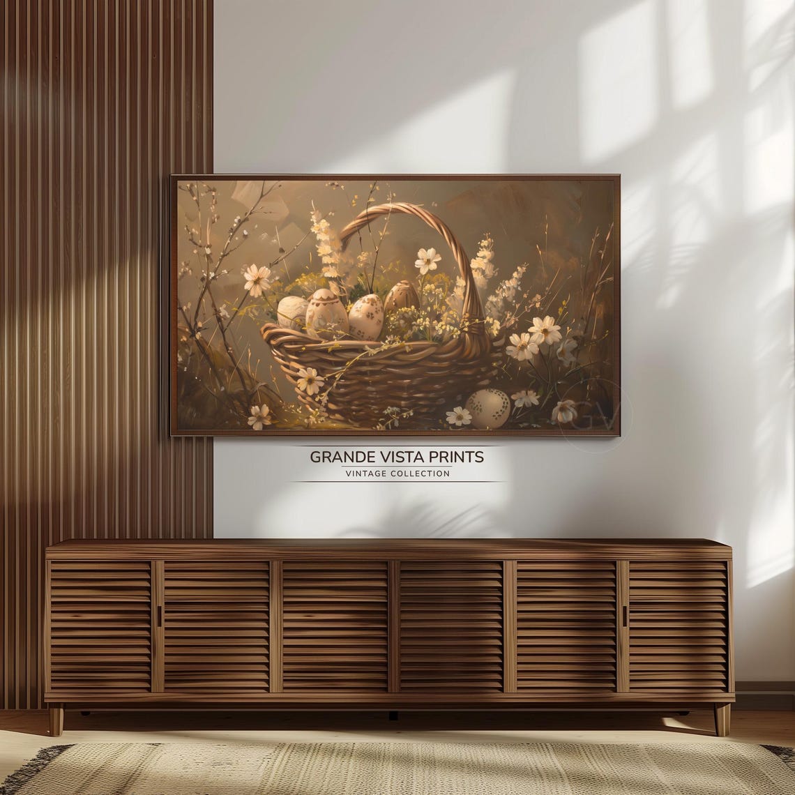 Easter Basket Speckled Eggs Daisies Warm Sepia Spring Poster - Image 3