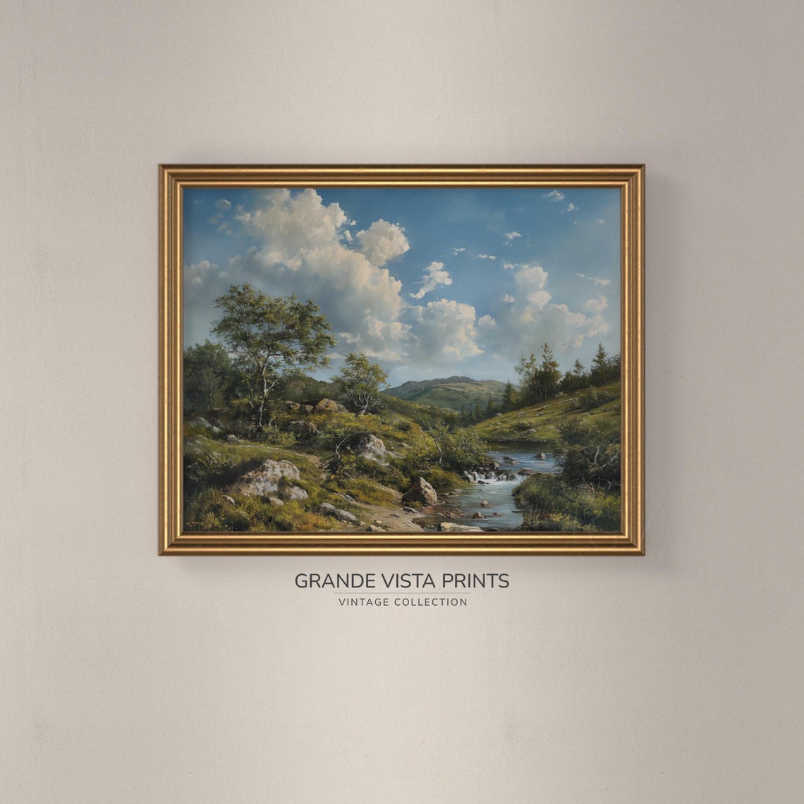 Mountain Creek River Rapids Rocky Green Valley Birch Trees Poster - Image 3