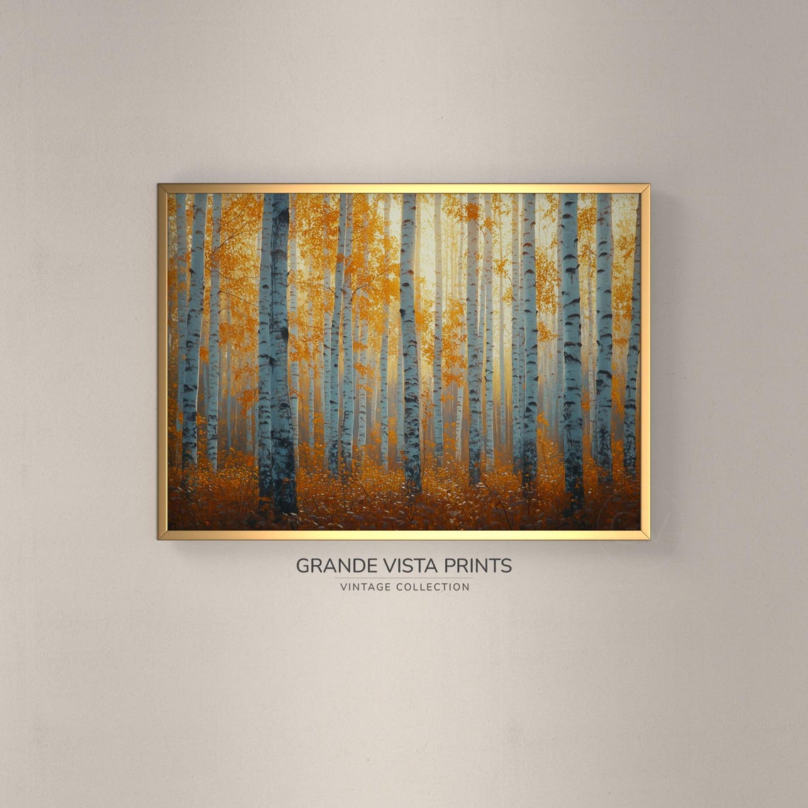 Luminous Golden Birch Grove Misty Light Vintage Autumn Poster