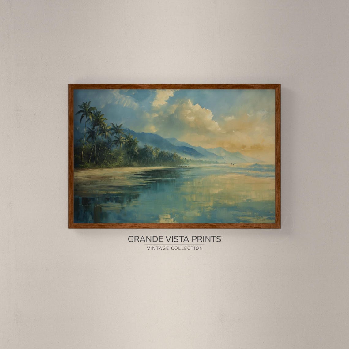Tropical Beach Palms Mountain Coast Golden Sunset Calm Sea Poster - Image 2