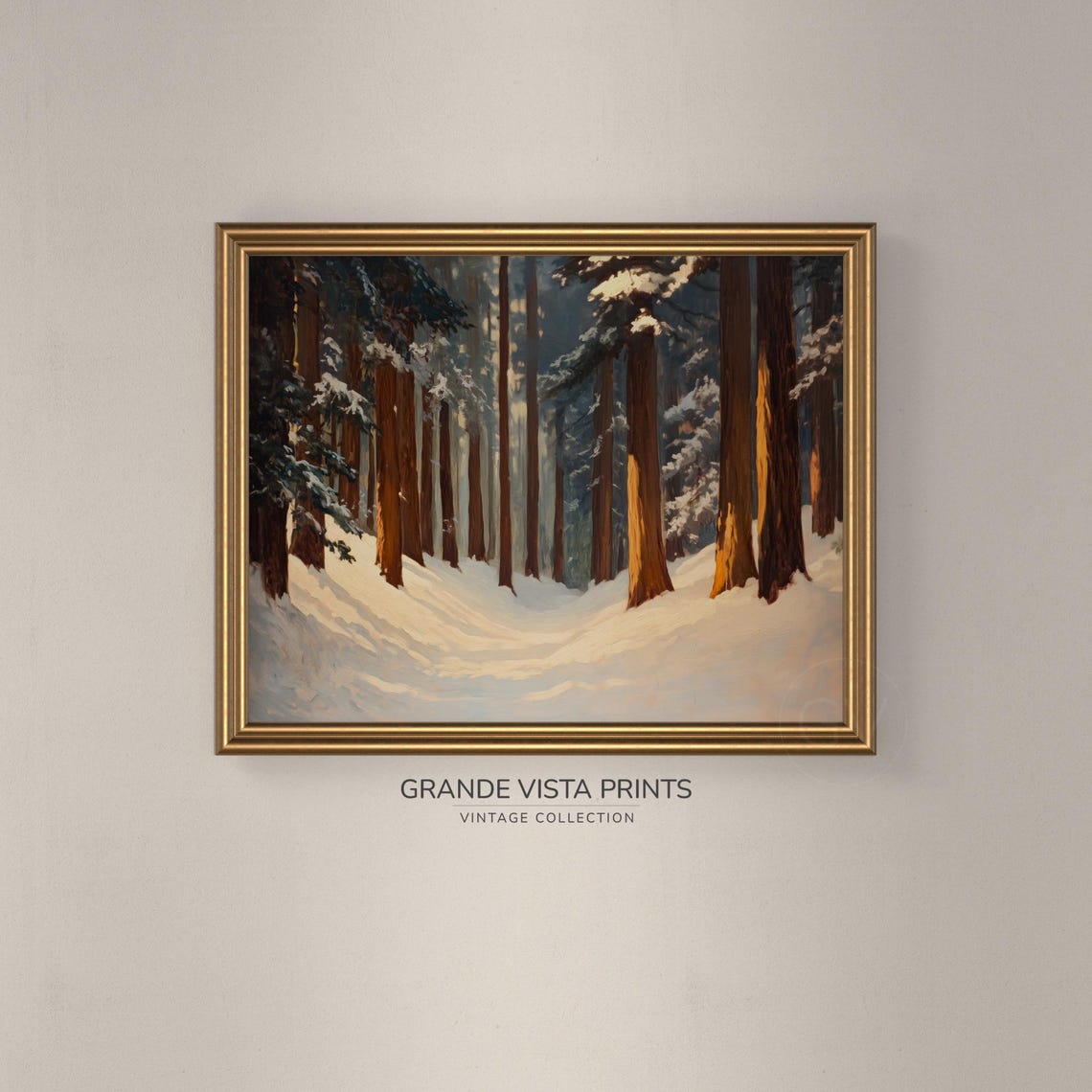 Snowy Pine Forest Winter Sunlight Redwood Grove Morning Travel Poster - Image 3