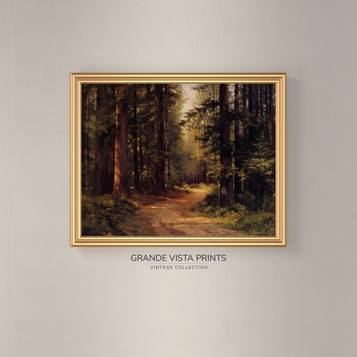 Redwood Forest Dirt Road Dappled Sunlight Towering Trees Poster - Image 3