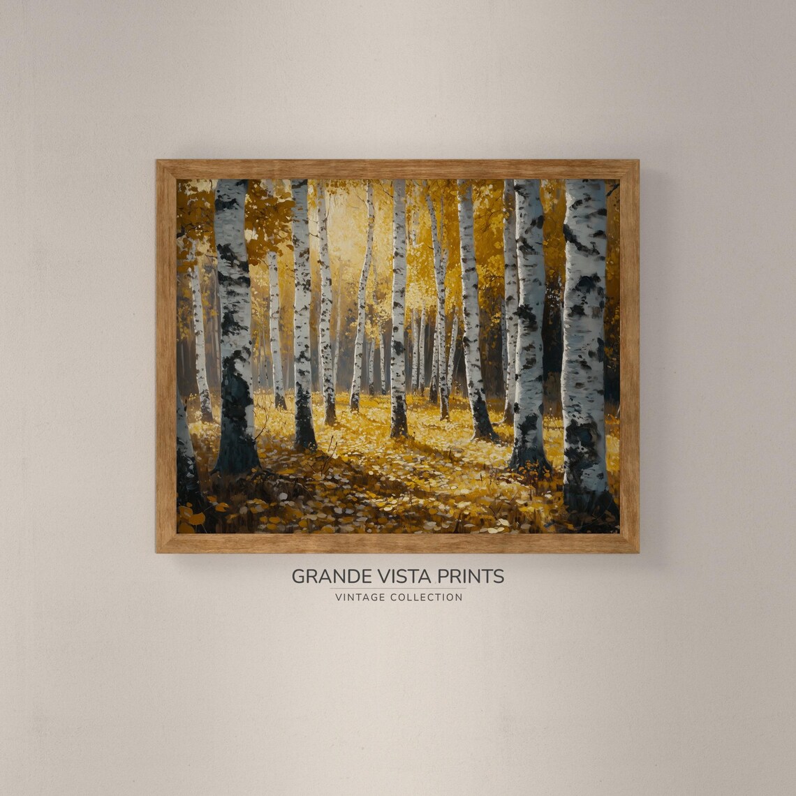 Birch Grove Warm Autumn Tones White Trunks Landscape Painting Poster - Image 4