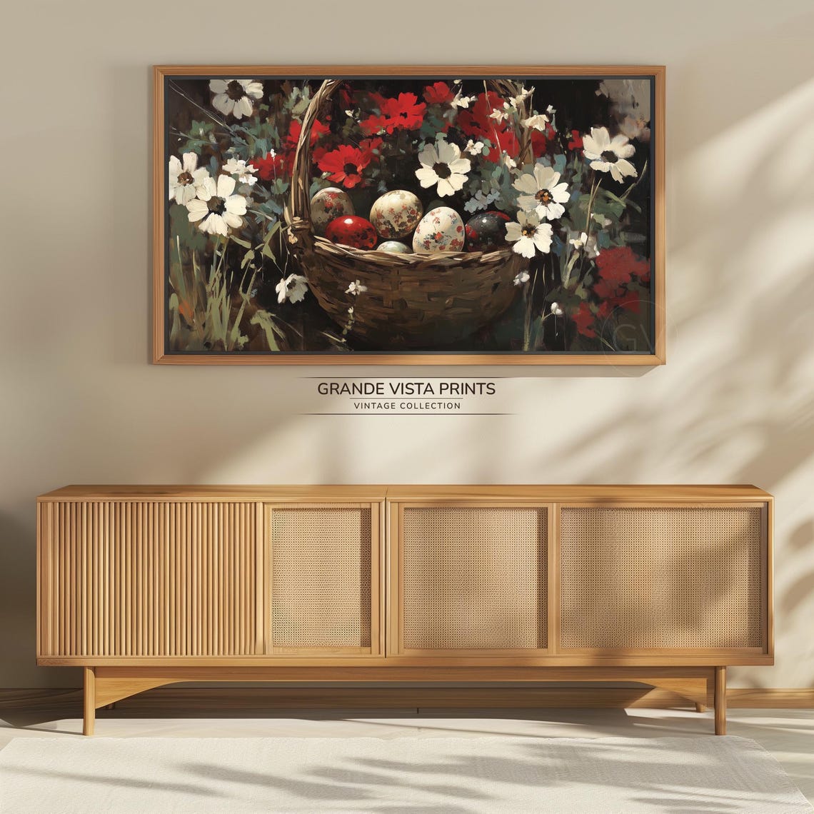 Easter Eggs Basket Red White Wildflowers Vintage Oil Painting Poster - Image 4