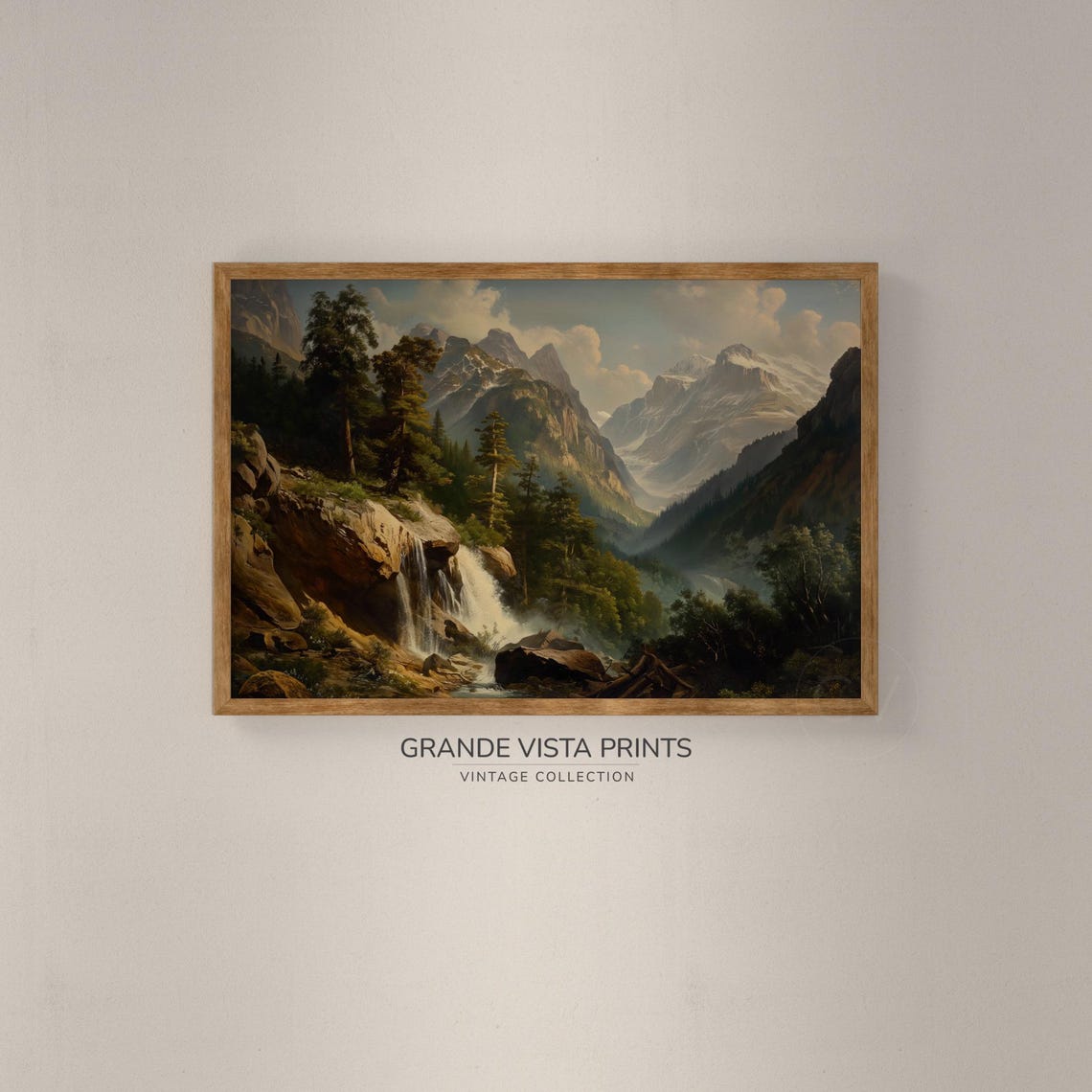Alpine Waterfall Forest Canyon Snow Capped Peaks Vintage Travel Poster - Image 2