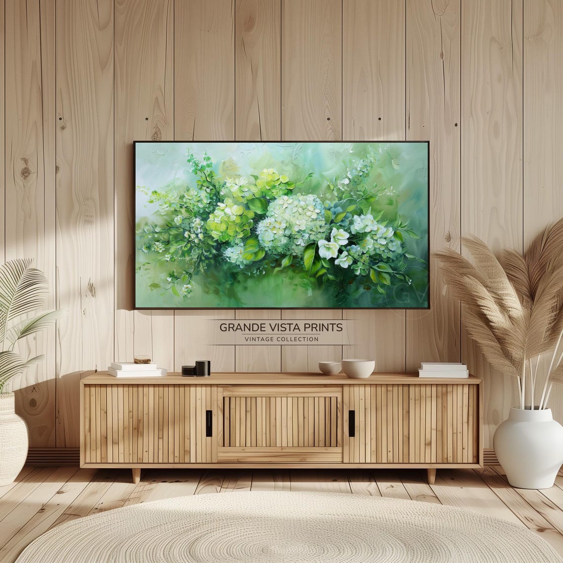 White Green Hydrangea Blossoms Impressionist Floral Painting Poster - Image 2