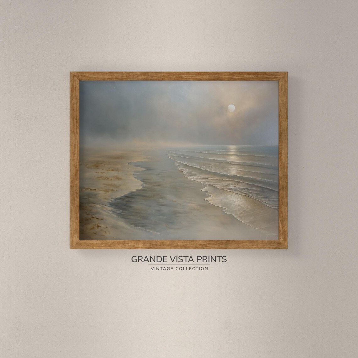 Misty Moonlit Beach Soft Waves Calm Ocean Seascape Vintage Poster - Image 4