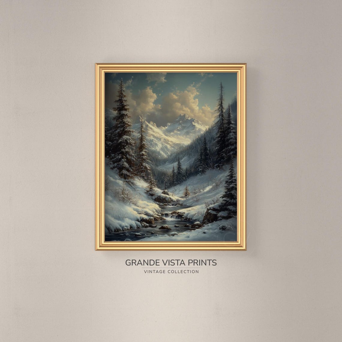 Snowy Mountain Stream Small Cascades Winter Forest Landscape Poster - Image 3