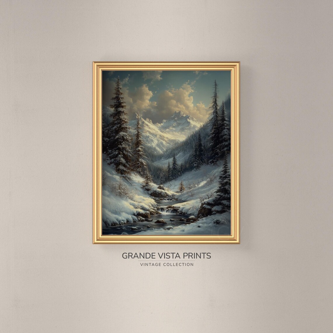 Winter Mountain River Painting Winter Mountain Forest Painting Winter Forest Landscape Wall Art Gv4771 - Image 3