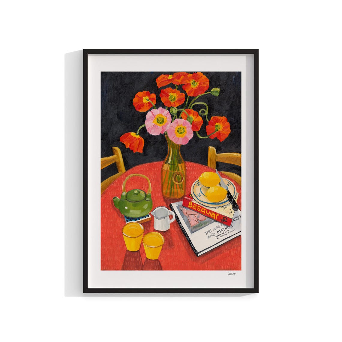 Lemons and Poppies Still Life, Australian Art Print