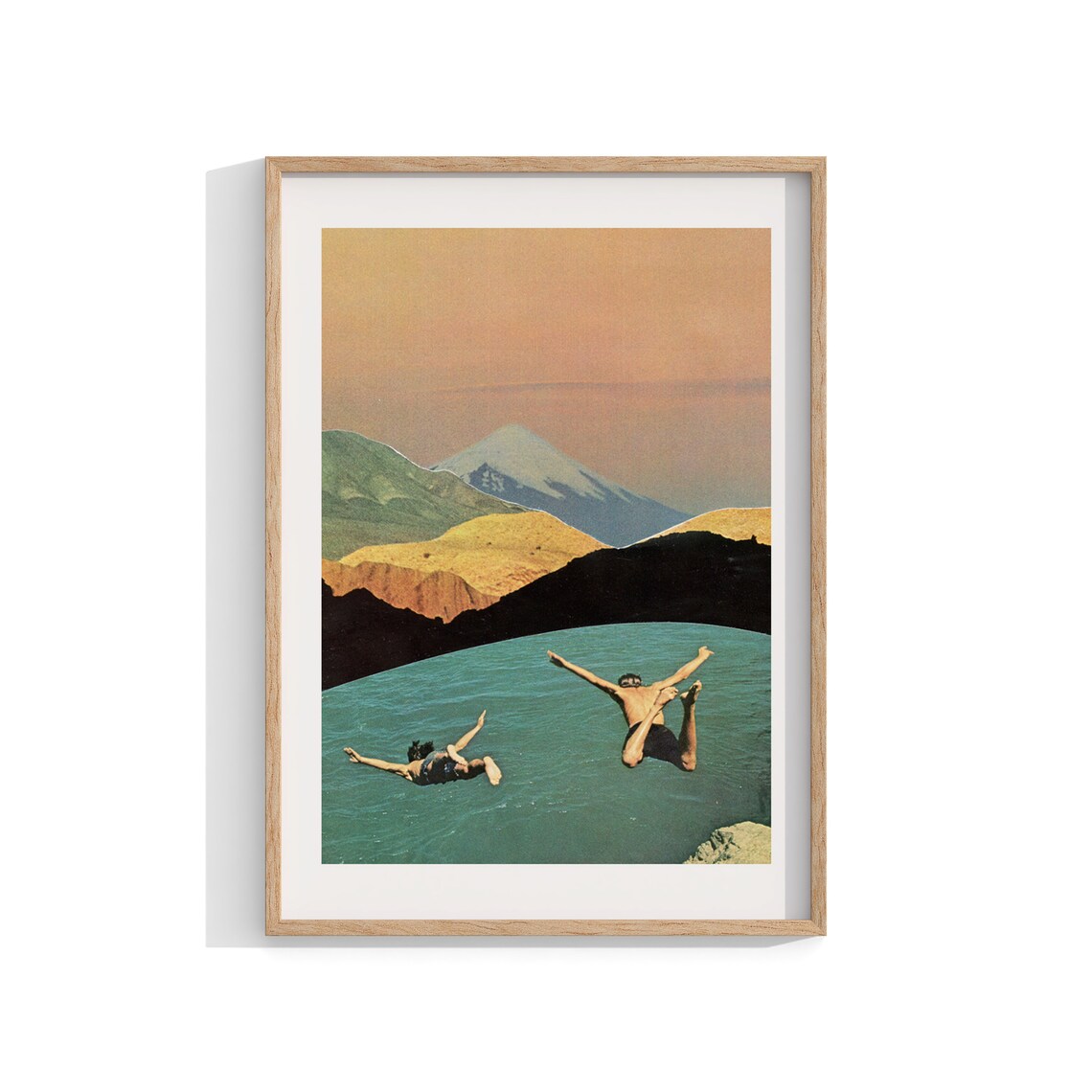 Vintage Retro Swimmers Poster Print, Surreal Collage